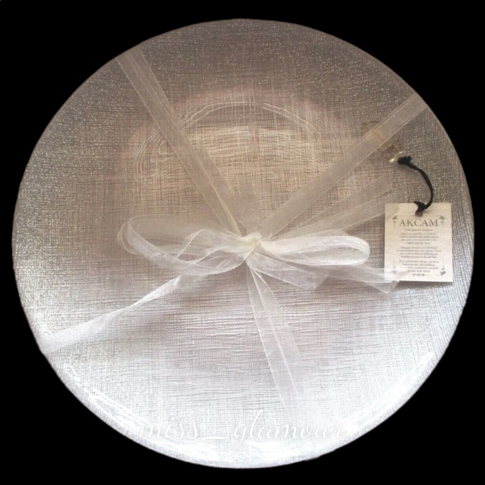 Akcam Glass Holiday Sparkle Silver White  Salad Plates Set of 4 8”